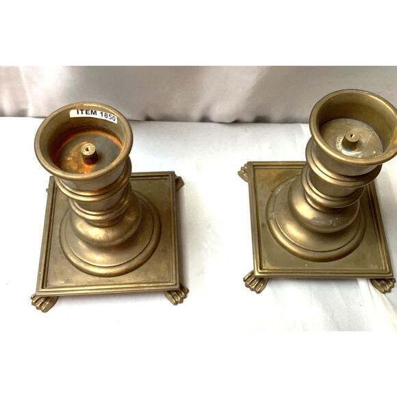 1850 Set of 2 Heavy Brass Decorative Crafts Candle Holders